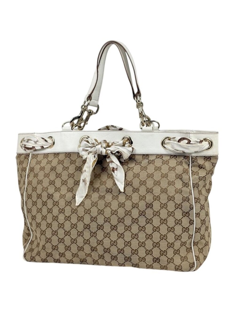 Gucci Tote Bag GG Pattern Canvas Beige White